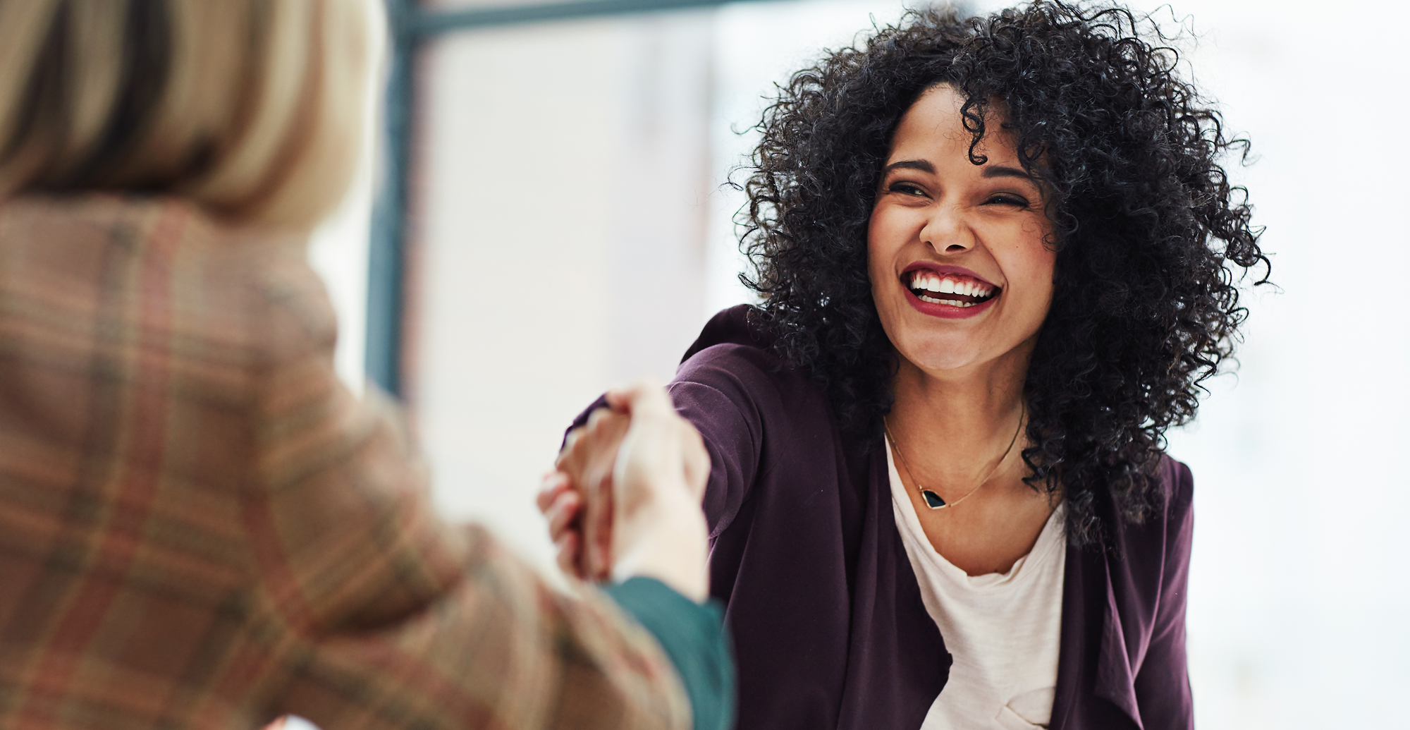 Handshake,With,A,Happy,,Confident,And,Excited,Business,Woman,Or